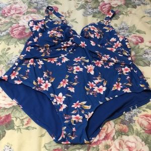 Bathing Suit Blue with Flowers